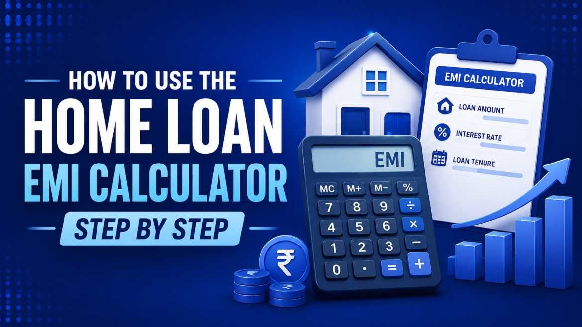 Home loan EMI calculator step-by-step guide showing down payment, fees, and prepayment sections
