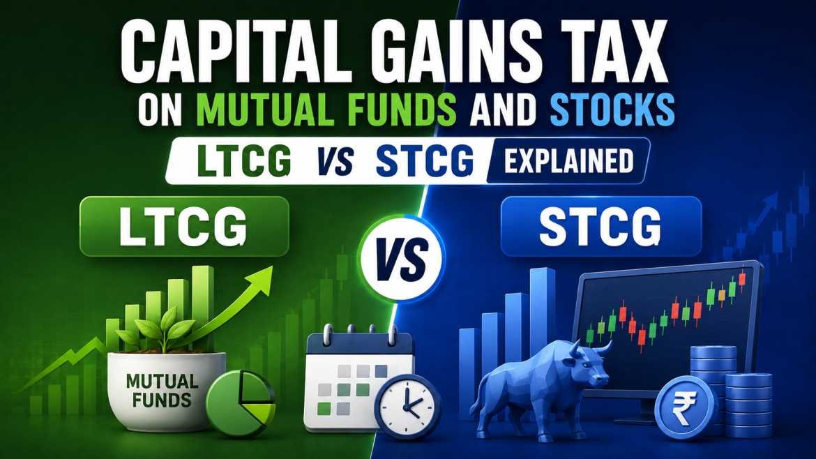 LTCG vs STCG tax comparison for mutual funds and stocks illustration