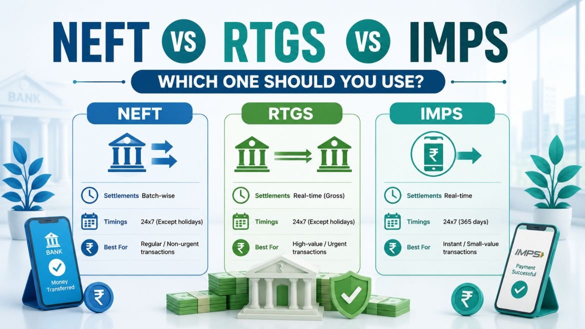 Comparison of NEFT, RTGS and IMPS bank transfer methods
